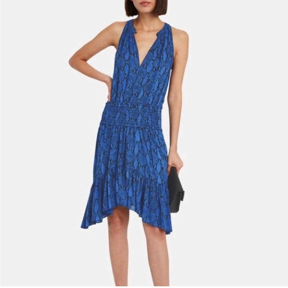 A.L.C. Blue Riviera Snakeskin-Printed Silk Dress 4